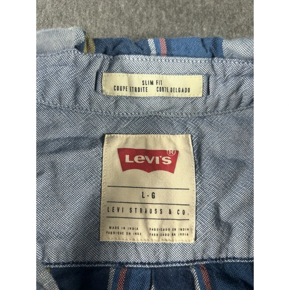 Levi's Men's‎ Slim Fit Short Sleeve Plaid Button Down Shirt Blue Yellow Large